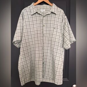 Haggar Cool 18 Button Down Shirt XL Green Plaid Short Sleeve Performance